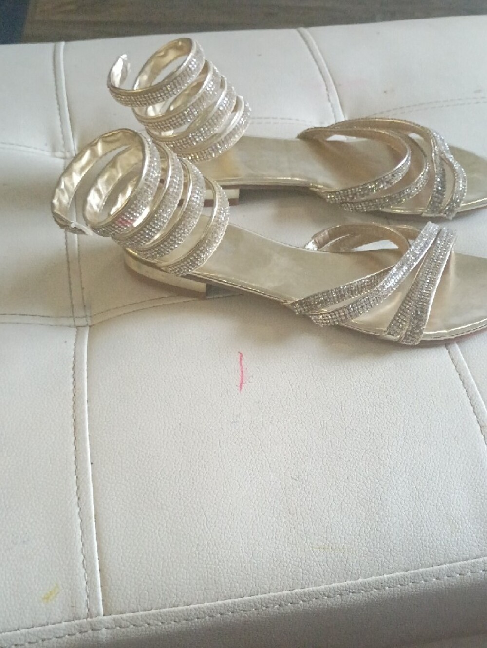 Italina Gold Rhinestone Multi-Strap Block Heel Sandals - Picture 8 of 8